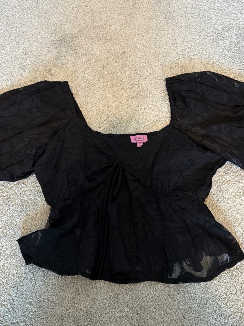 miami Black Puff Sleeve Tie-Front Blouse